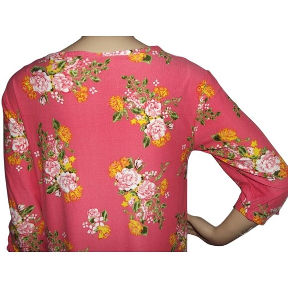 Bobbie Brooks Top Womens Size Small Pink Gold Floral sharkbite hem hanky - Picture 9 of 12